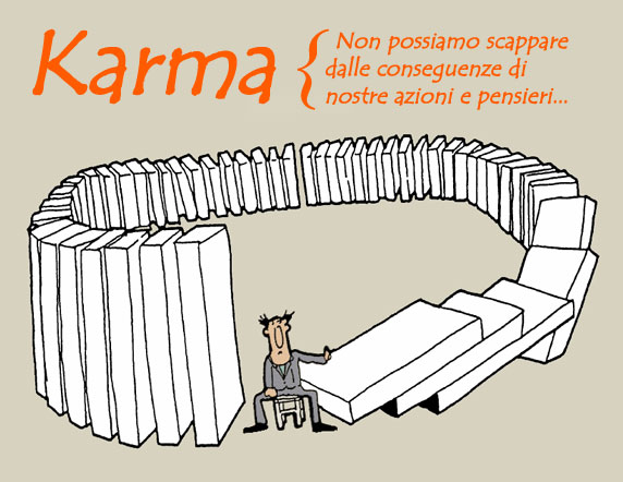 Caricatura che rappresenta il karma, causa ed effetto.