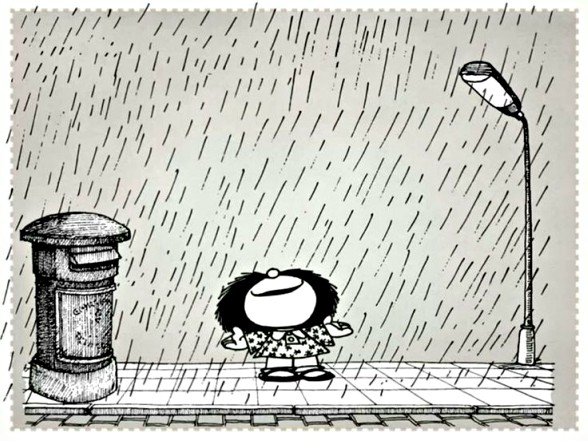 Mafalda, godendosi la pioggia