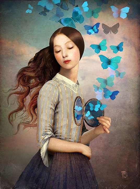 Una donna libera farfalle rinchiuse nel suo cuore (Set Your Heart Free, di Christian Schloe)